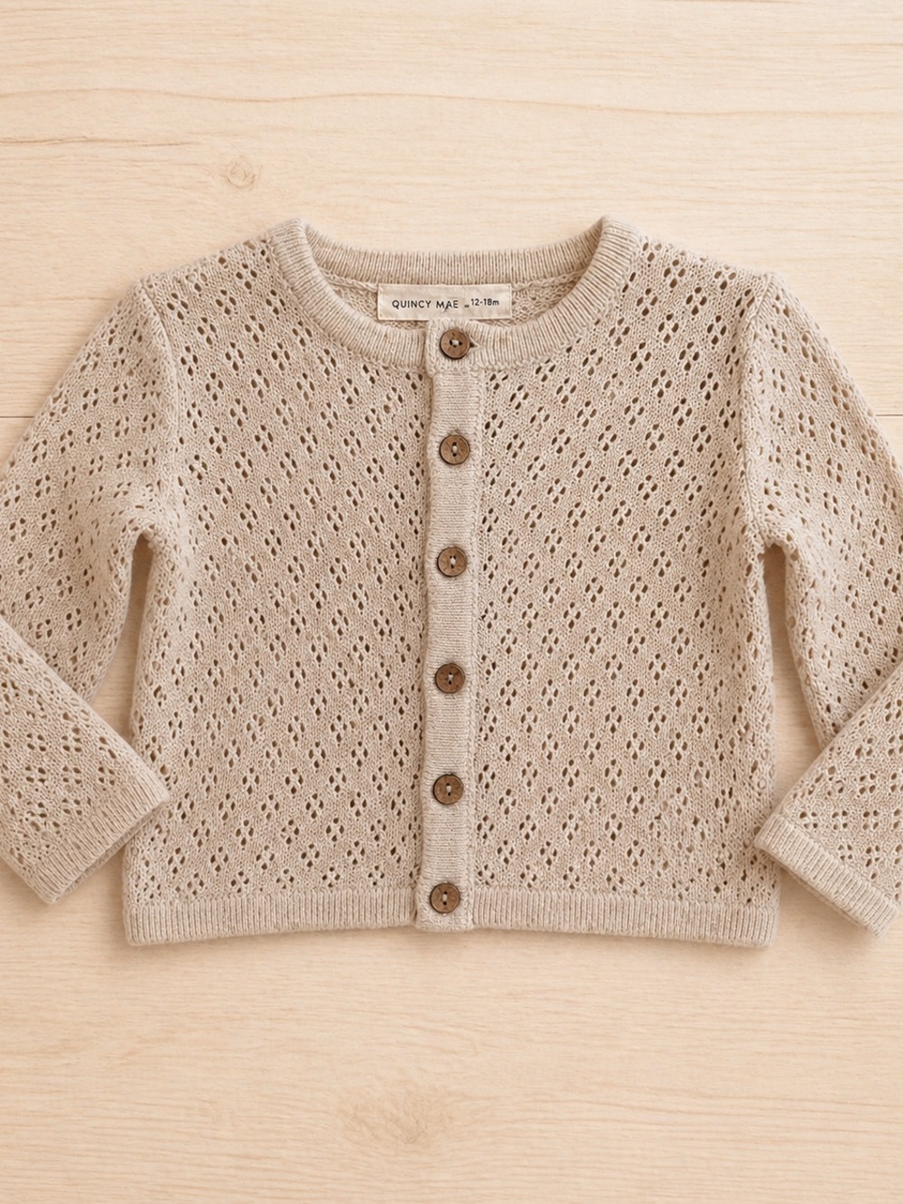Quincy Mae Openwork Knit Baby Cardigan - Beige 12-18 months NWOT